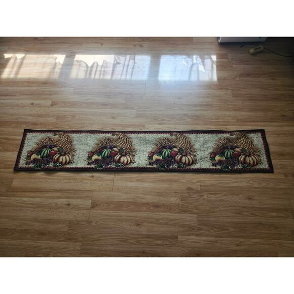 Fall Tapestry Table Runner Pumpkins Cornucopia Autumn Harvest Thanksgiving 71x13 - Picture 1 of 7